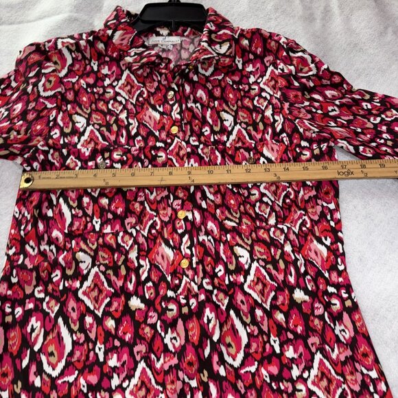Jude Connally Small Pink-Red Ikat Geometric Print Stretch Shirt Dress 3/4 Sleeve - Picture 7 of 8